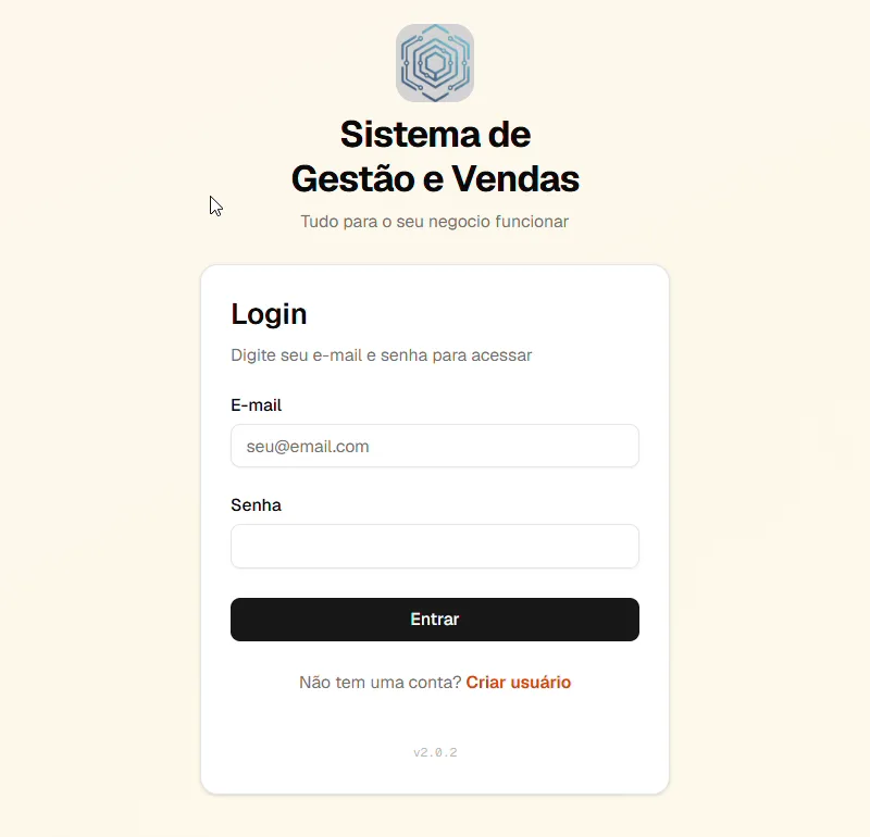Tela de login do sistema.