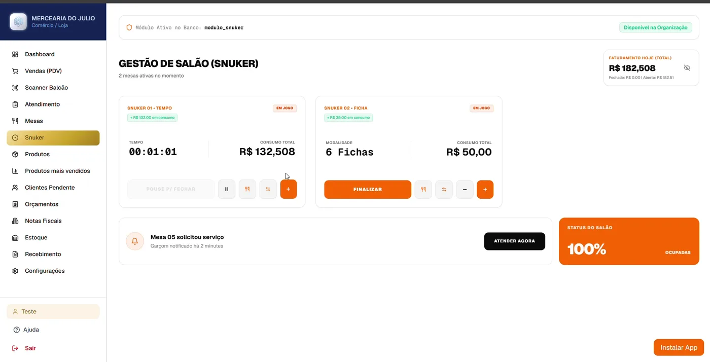 Gestão de Salão: uma mesa por tempo e outra por ficha.